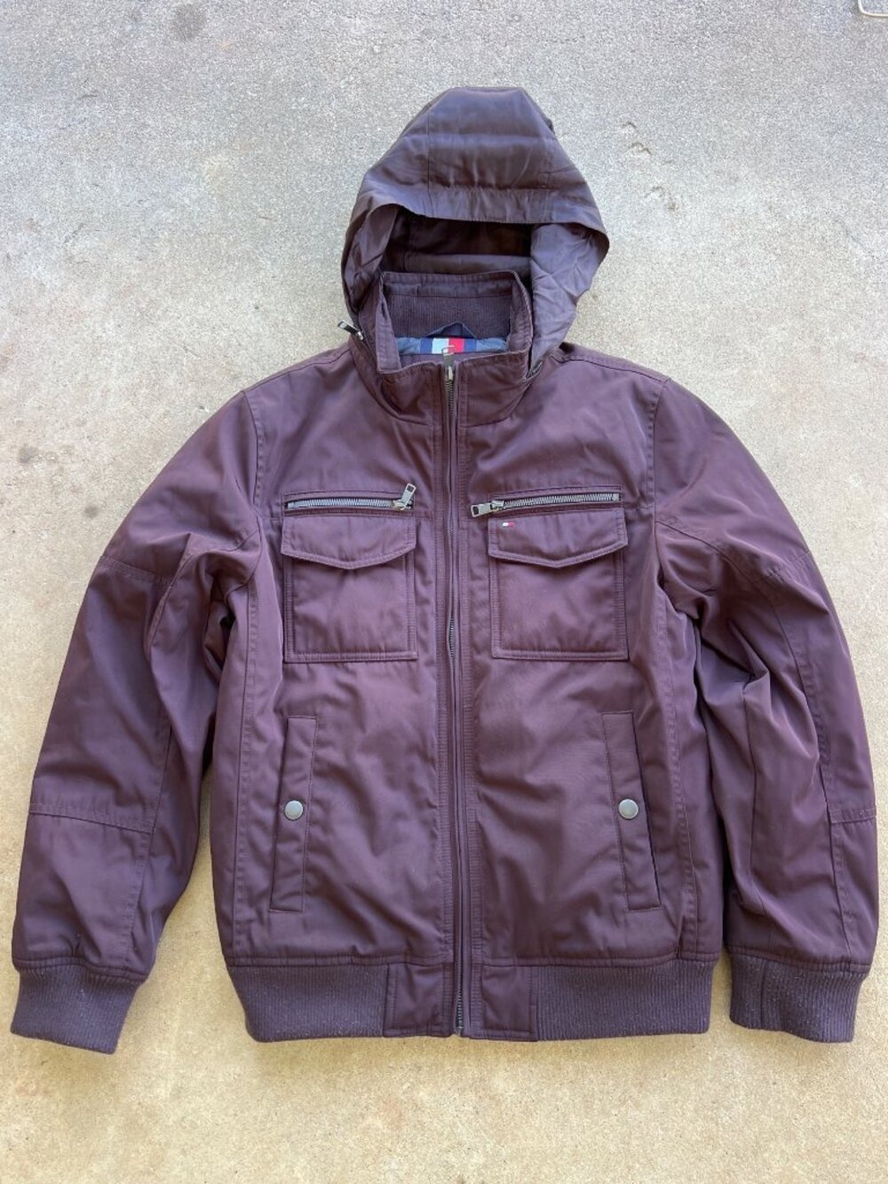 Tommy Hilfiger Small Water & Wind Resistant Hooded Jacket Maroon